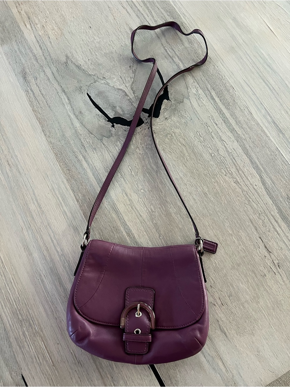 COACH SOHO FLAP PURPLE Eggplant Crossbody BAG Vintage Leather Purse